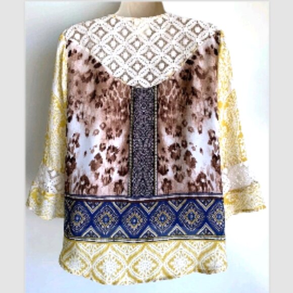 NWT Anthropologie Fig & Flower Tie Front Lace Detail 3/4 Sleeve V-neck Blouse L - Picture 3 of 17